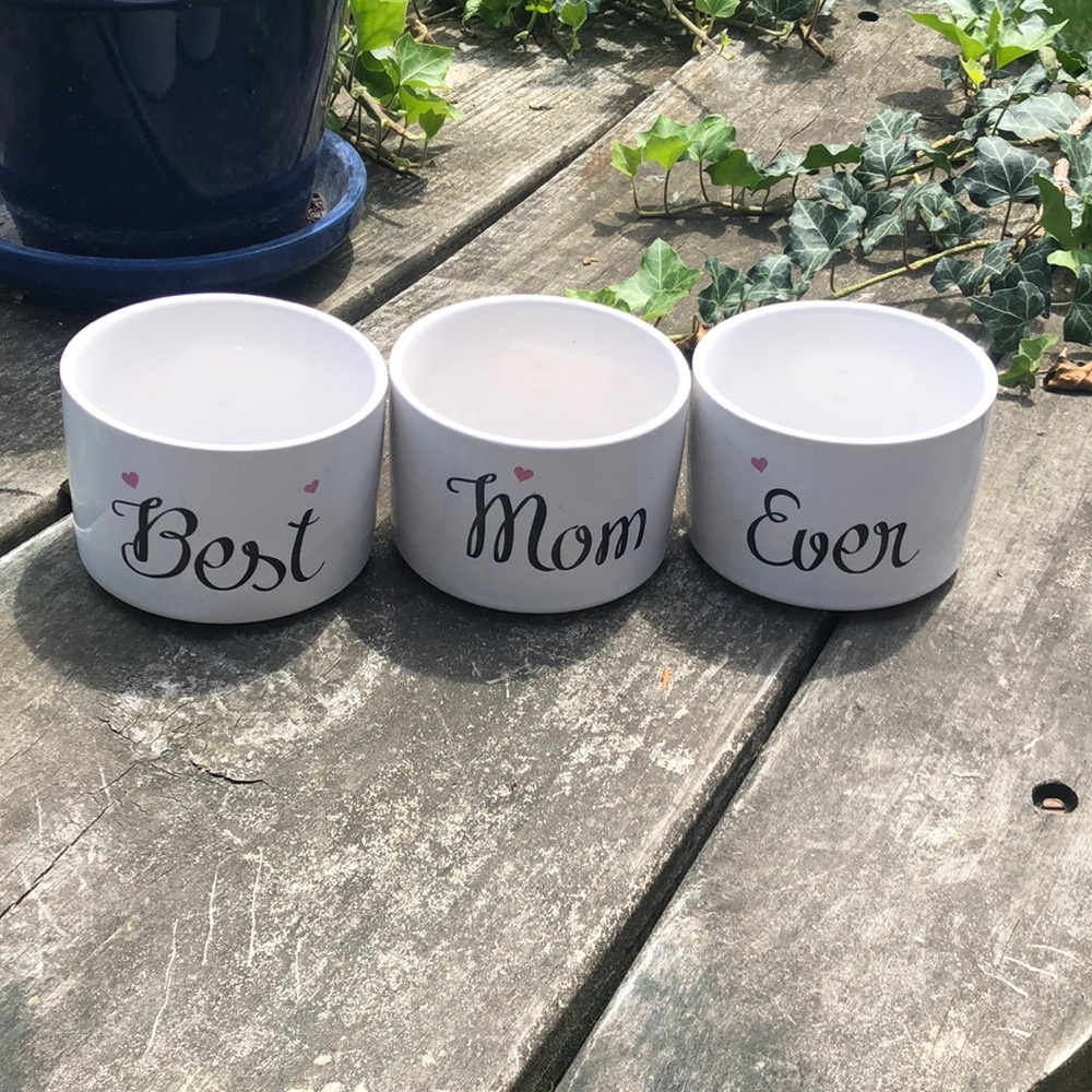 Ceramic plant pots potting herb garden best mom ever 3 pack